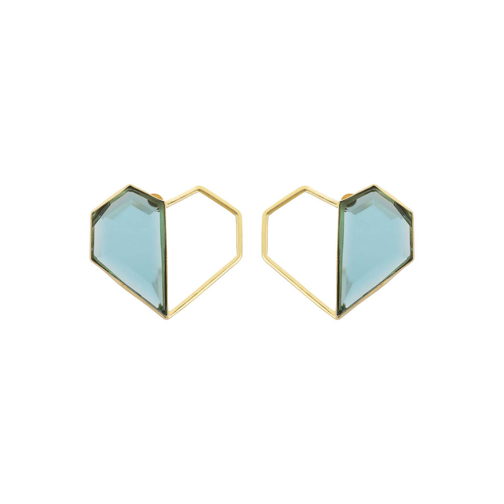 VARNIKA ARORA Twin- 22K Gold Plated Blue Semi Precious Stone Studs Heart Earrings