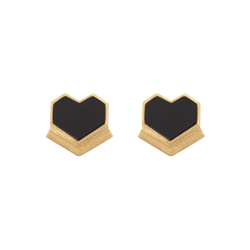 VARNIKA ARORA Hearty- 22K Gold Plated Black Onyx Semi-Precious Stone Studs Heart Earrings