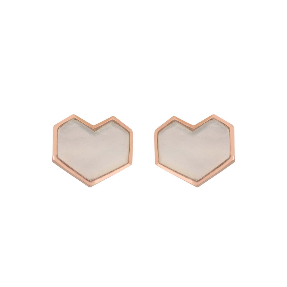 VARNIKA ARORA Hearty- 22K Rose Gold Plated Mother Of Pearl Studs Heart Earrings