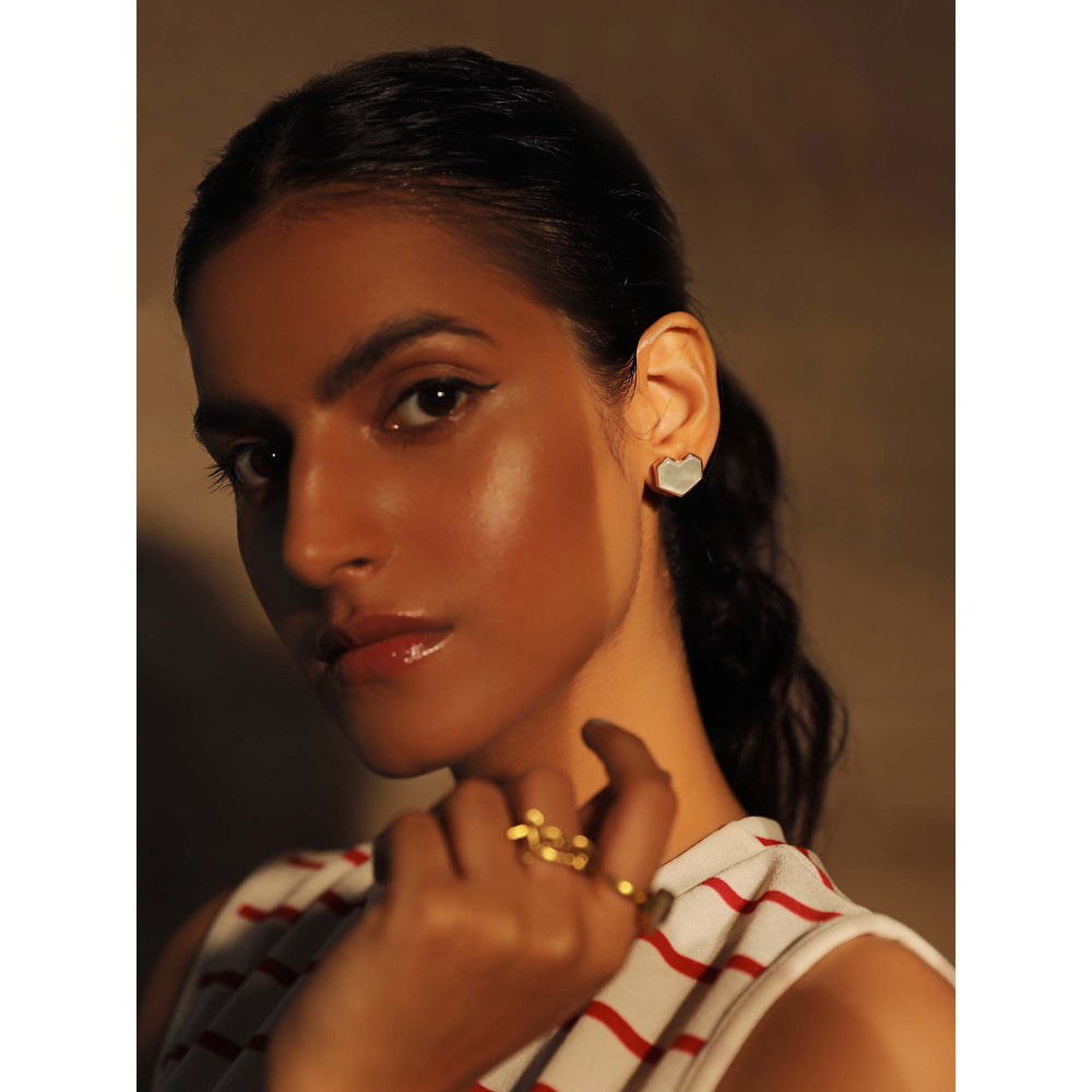 VARNIKA ARORA Hearty- 22K Rose Gold Plated Mother Of Pearl Studs Heart Earrings