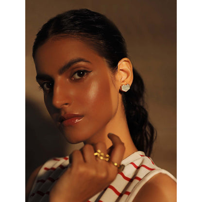 VARNIKA ARORA Hearty- 22K Rose Gold Plated Mother Of Pearl Studs Heart Earrings