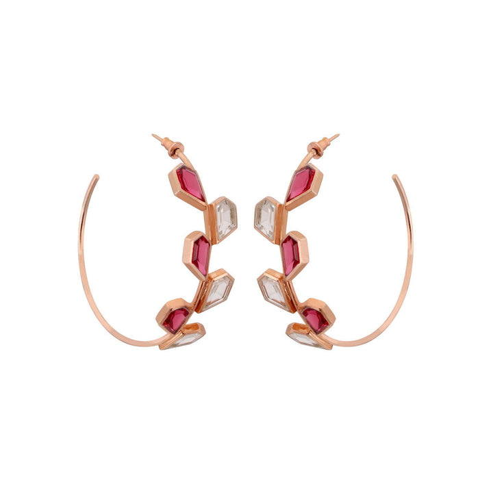 VARNIKA ARORA Galah- 22K Rose Gold Plated Pink Semiprcious Rock Crystal Hoops Earrings