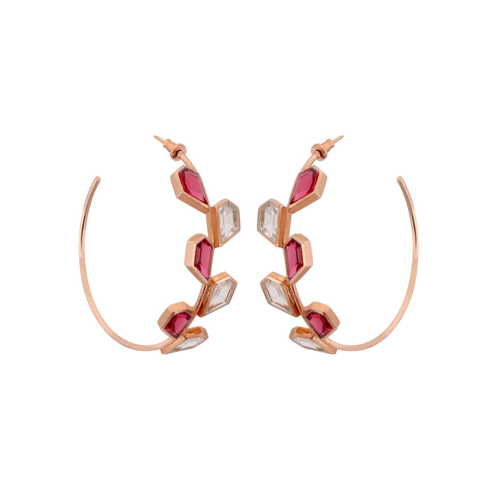 VARNIKA ARORA Galah- 22K Rose Gold Plated Pink Semiprcious Rock Crystal Hoops Earrings