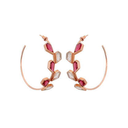 VARNIKA ARORA Galah- 22K Rose Gold Plated Pink Semiprcious Rock Crystal Hoops Earrings