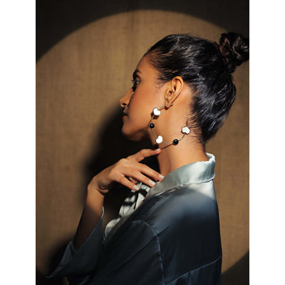 VARNIKA ARORA Array- 22K Gold Plated White Mother Of Pearl And Black Onyx Heart Hoops Earrings