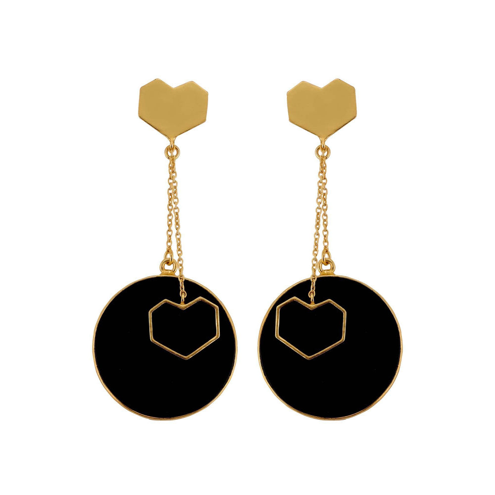 VARNIKA ARORA Drift- 22K Gold Plated Black Onyx Heart Dangler Earrings
