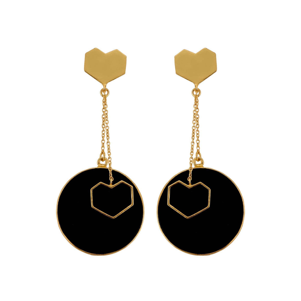 VARNIKA ARORA Drift- 22K Gold Plated Black Onyx Heart Dangler Earrings