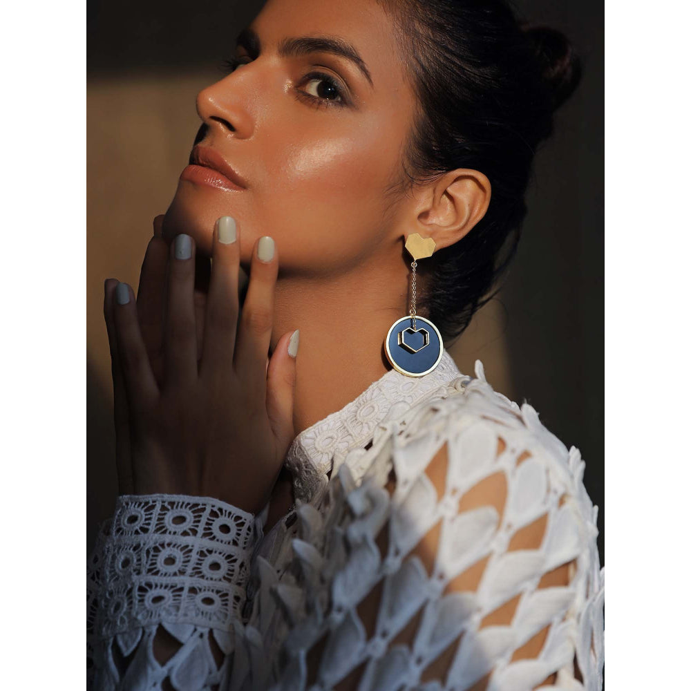 VARNIKA ARORA Drift- 22K Gold Plated Black Onyx Heart Dangler Earrings