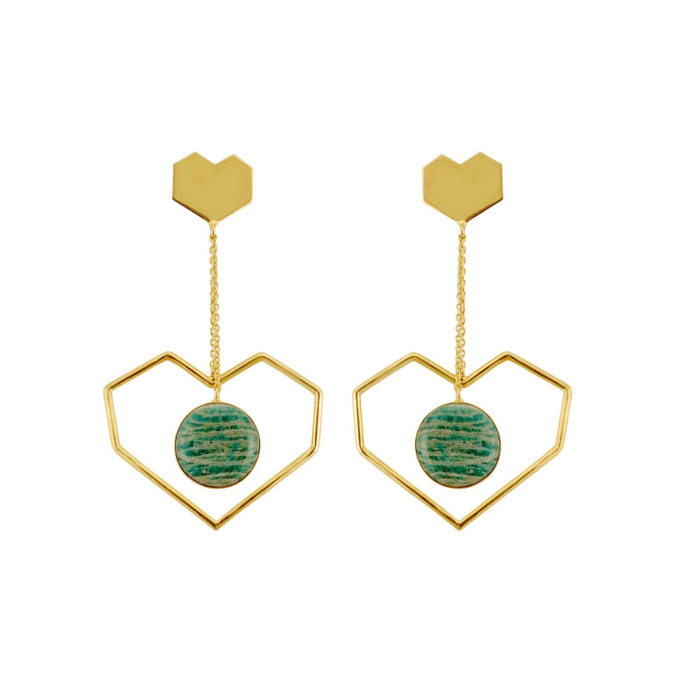 VARNIKA ARORA Chime- 22K Gold Plated Amozonite Semiprecious Dangler Earrings