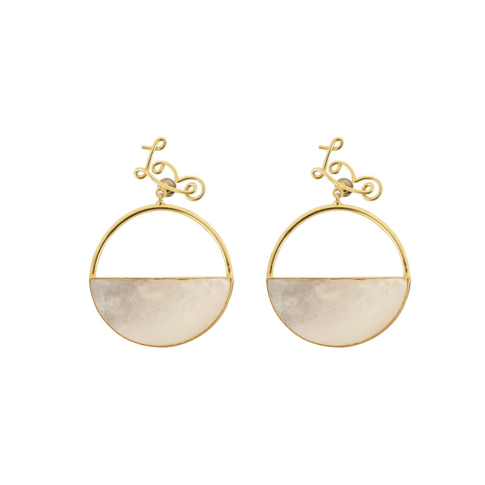VARNIKA ARORA Cristen- 22K Gold Plated White Mother Of Pearl Love Round Earrings