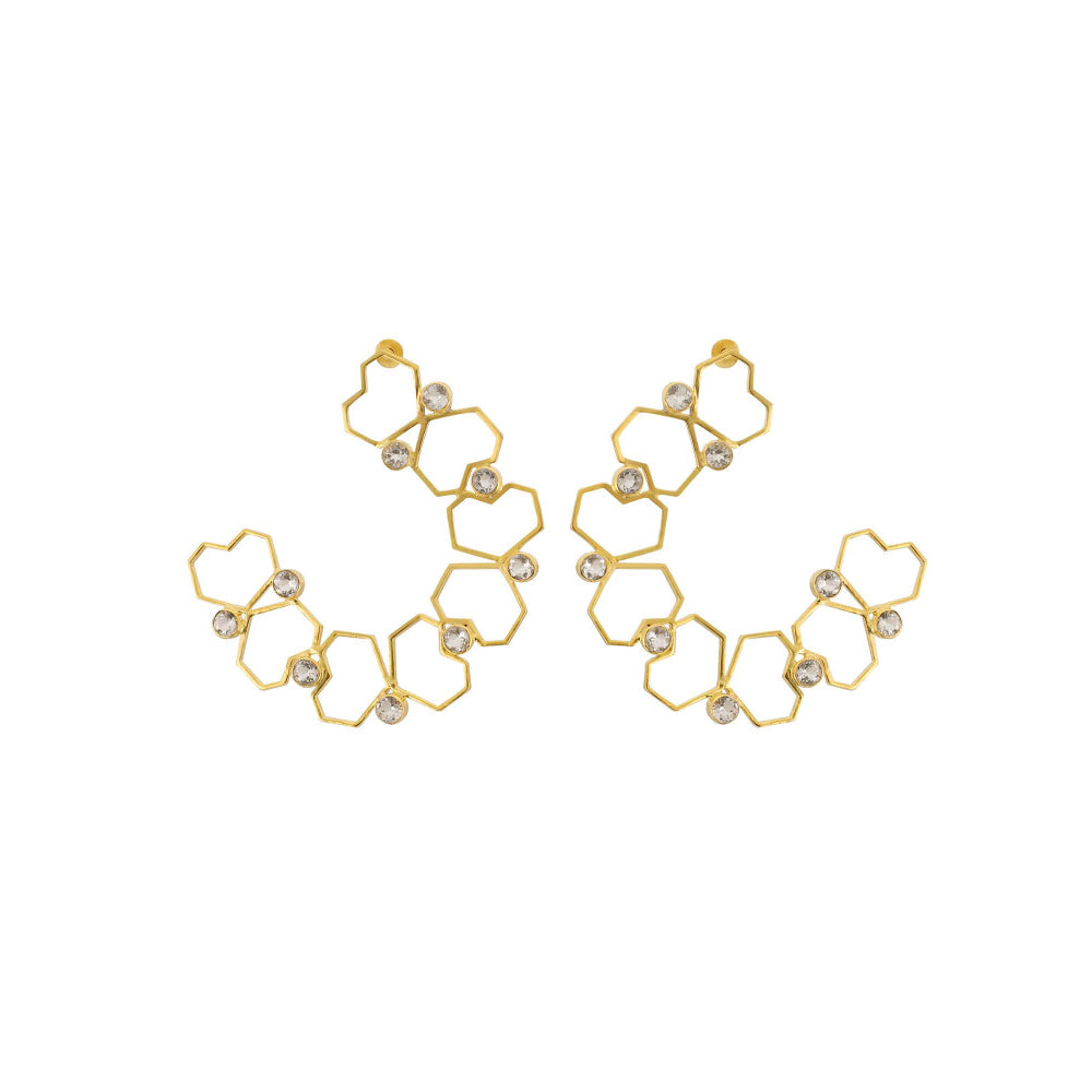 VARNIKA ARORA Arc-22K Gold Plated Rock Crystal Heart Hoops Earrings