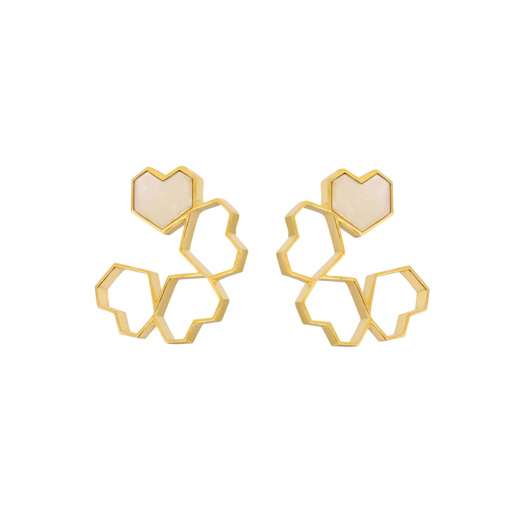 VARNIKA ARORA Sepal- 22K Gold Plated Mother Of Pearl Heart Earrings