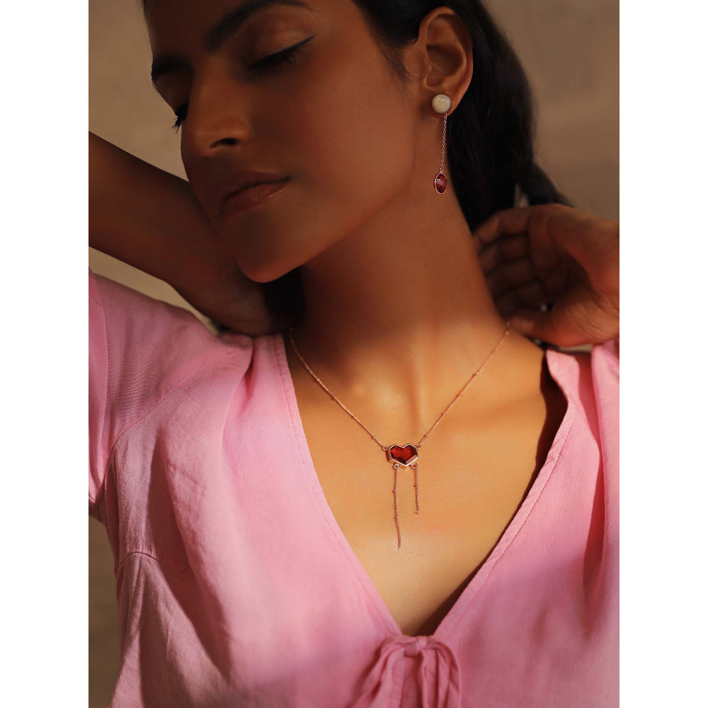 VARNIKA ARORA Lone- 22K Rose Gold Plated Pink Semi Precious Gemstone Heart Neckpiece