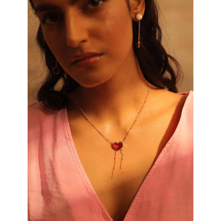VARNIKA ARORA Lone- 22K Rose Gold Plated Pink Semi Precious Gemstone Heart Neckpiece