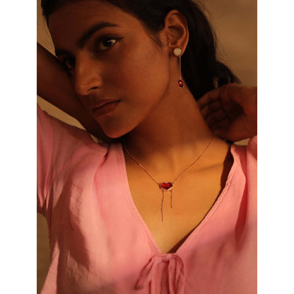 VARNIKA ARORA Lone- 22K Rose Gold Plated Pink Semi Precious Gemstone Heart Neckpiece