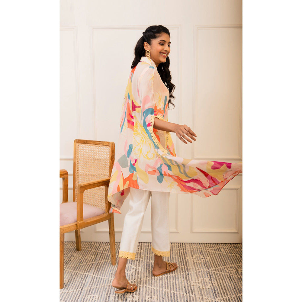VARUN BAHL Floral Printed Zipper Tunic with Pants & Blouse (Set of 3)