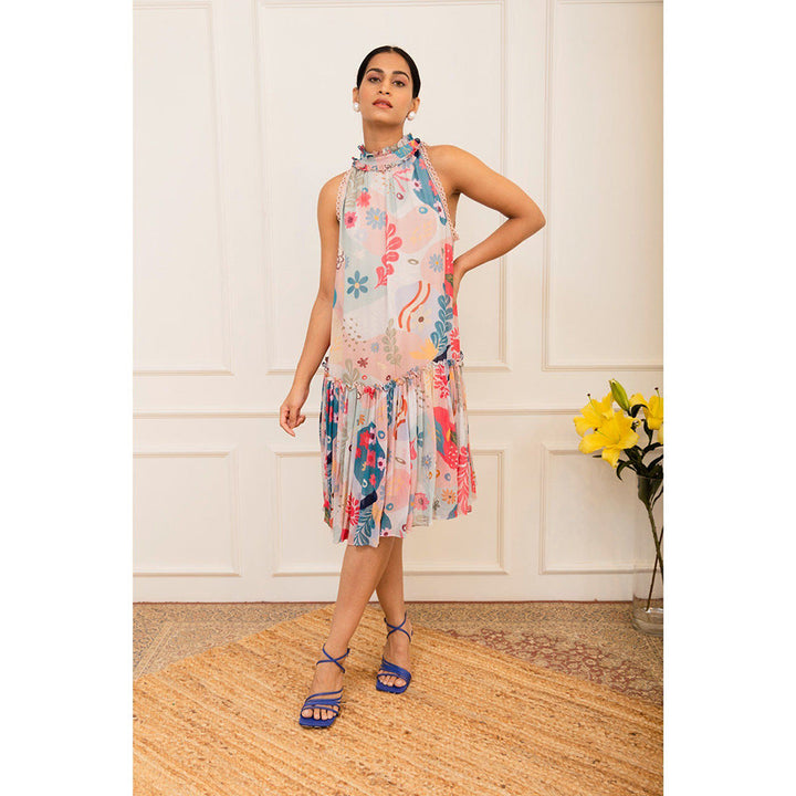 VARUN BAHL Multicolour Amoeba Printed Tiered Dress