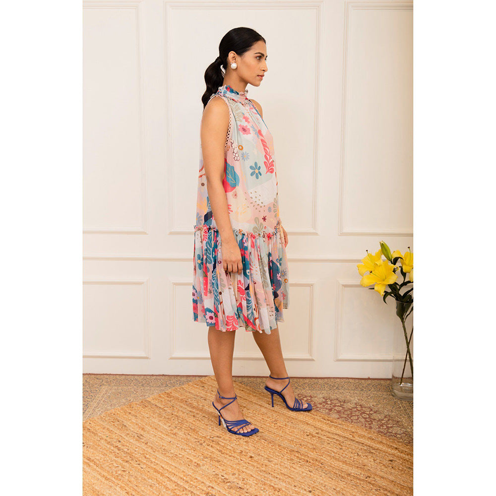VARUN BAHL Multicolour Amoeba Printed Tiered Dress