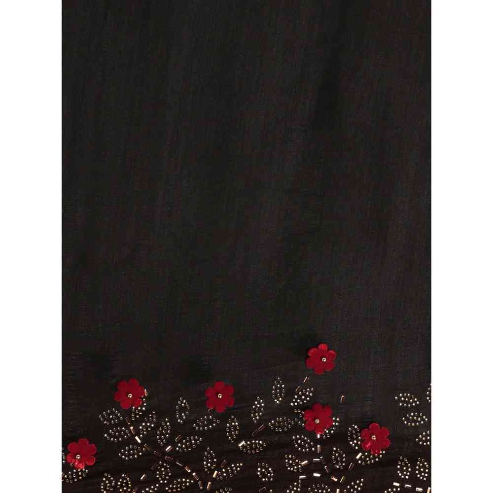 Vastranand Black Vichitra Poly Silk Solid Saree With Embellished Border with Unstitched Blouse