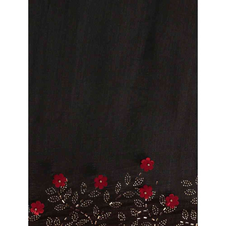 Vastranand Black Vichitra Poly Silk Solid Saree With Embellished Border with Unstitched Blouse