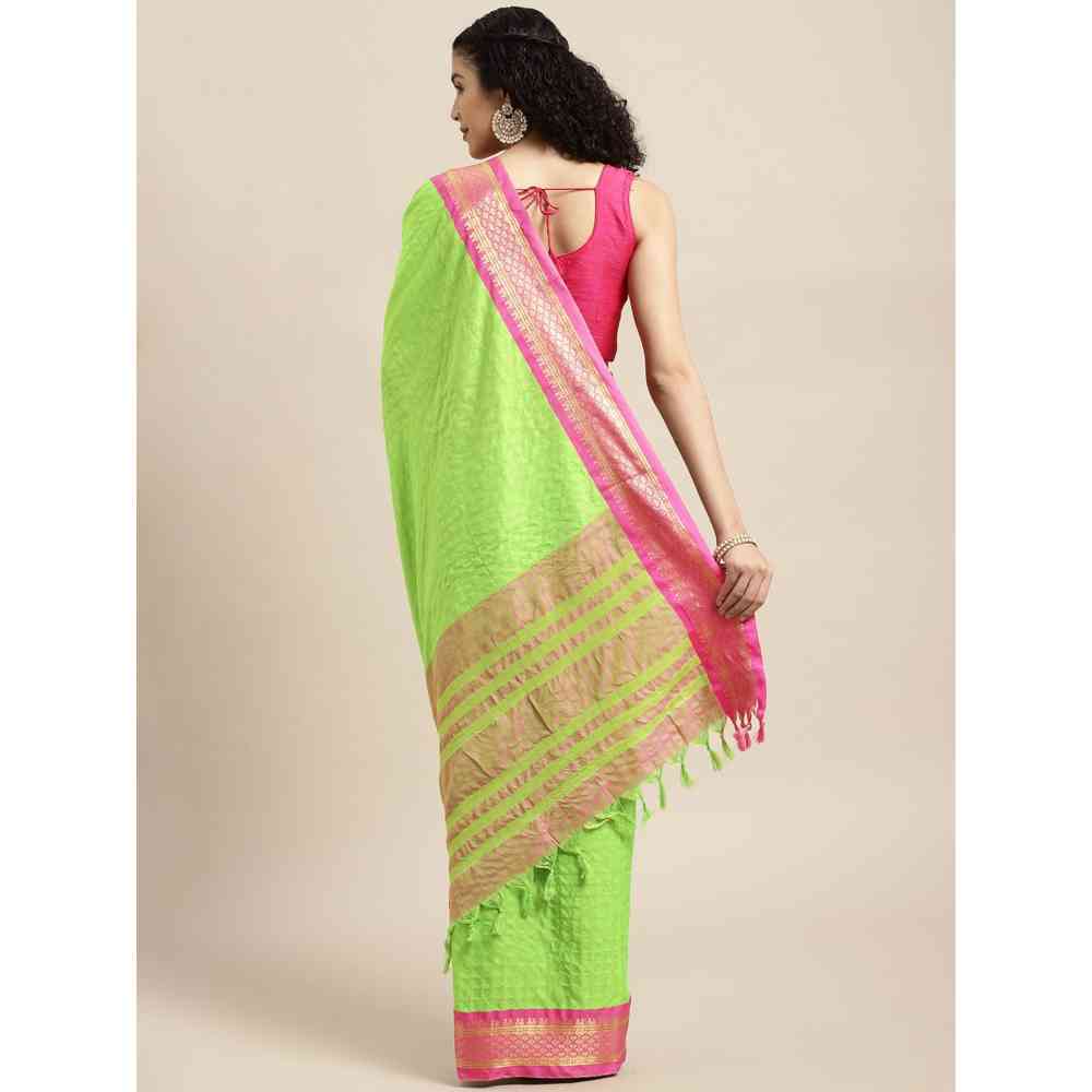 Vastranand Green Checked Zari Pure Silk Gadwal Saree with Unstitched Blouse