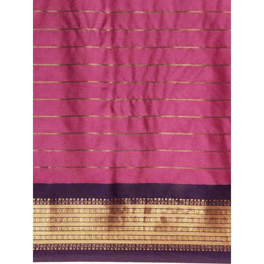 Vastranand Pink Checked Pure Silk Gadwal Saree with Unstitched Blouse