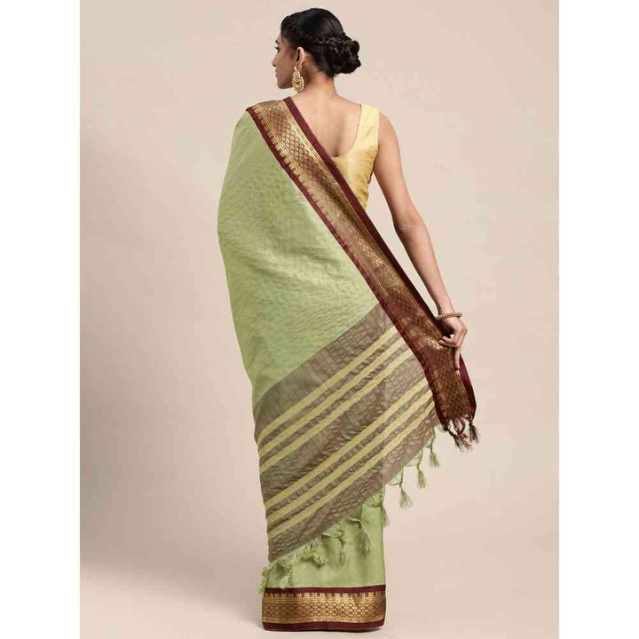 Vastranand Pista Green Checked Pure Silk Gadwal Saree with Unstitched Blouse