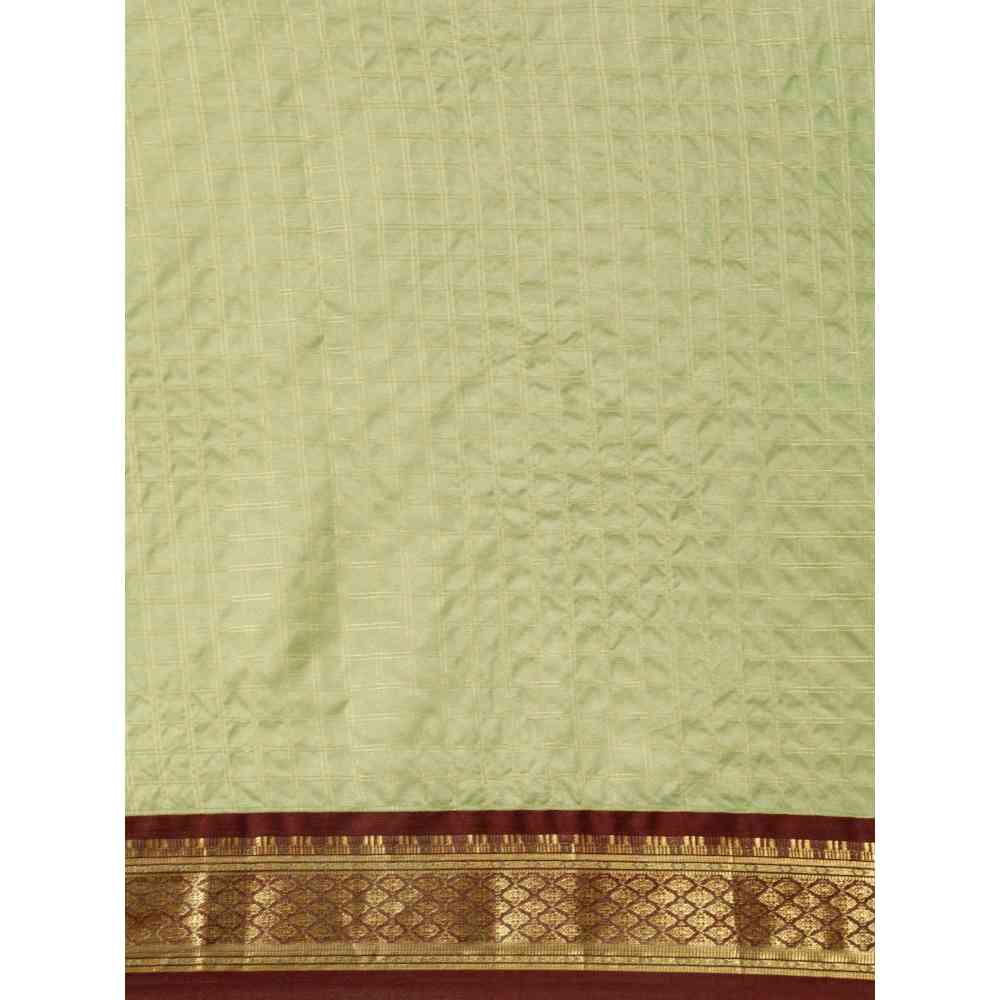 Vastranand Pista Green Checked Pure Silk Gadwal Saree with Unstitched Blouse