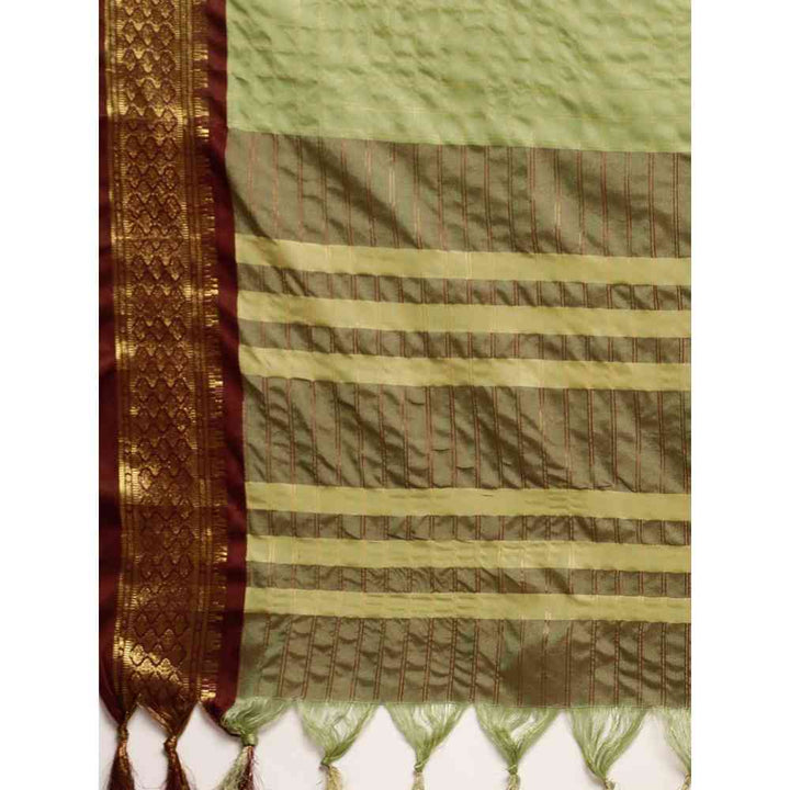 Vastranand Pista Green Checked Pure Silk Gadwal Saree with Unstitched Blouse