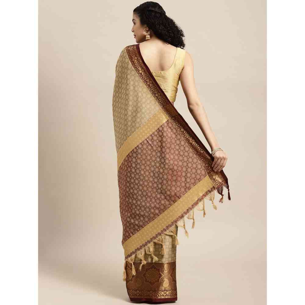 Vastranand Beige Woven Design Banarasi Saree with Unstitched Blouse