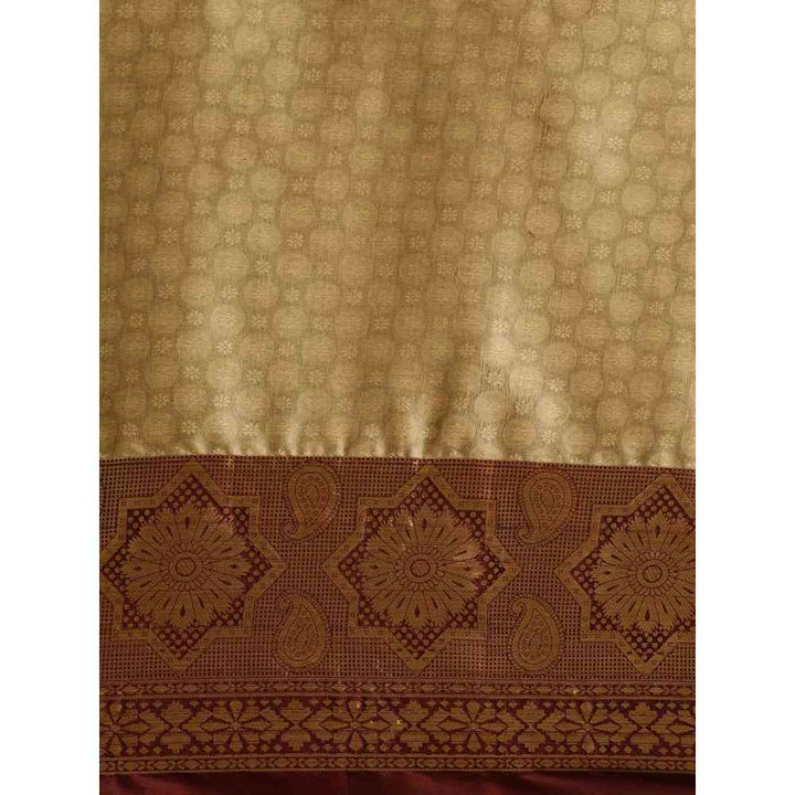 Vastranand Beige Woven Design Banarasi Saree with Unstitched Blouse