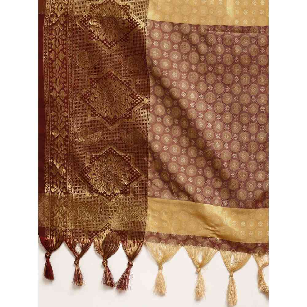 Vastranand Beige Woven Design Banarasi Saree with Unstitched Blouse