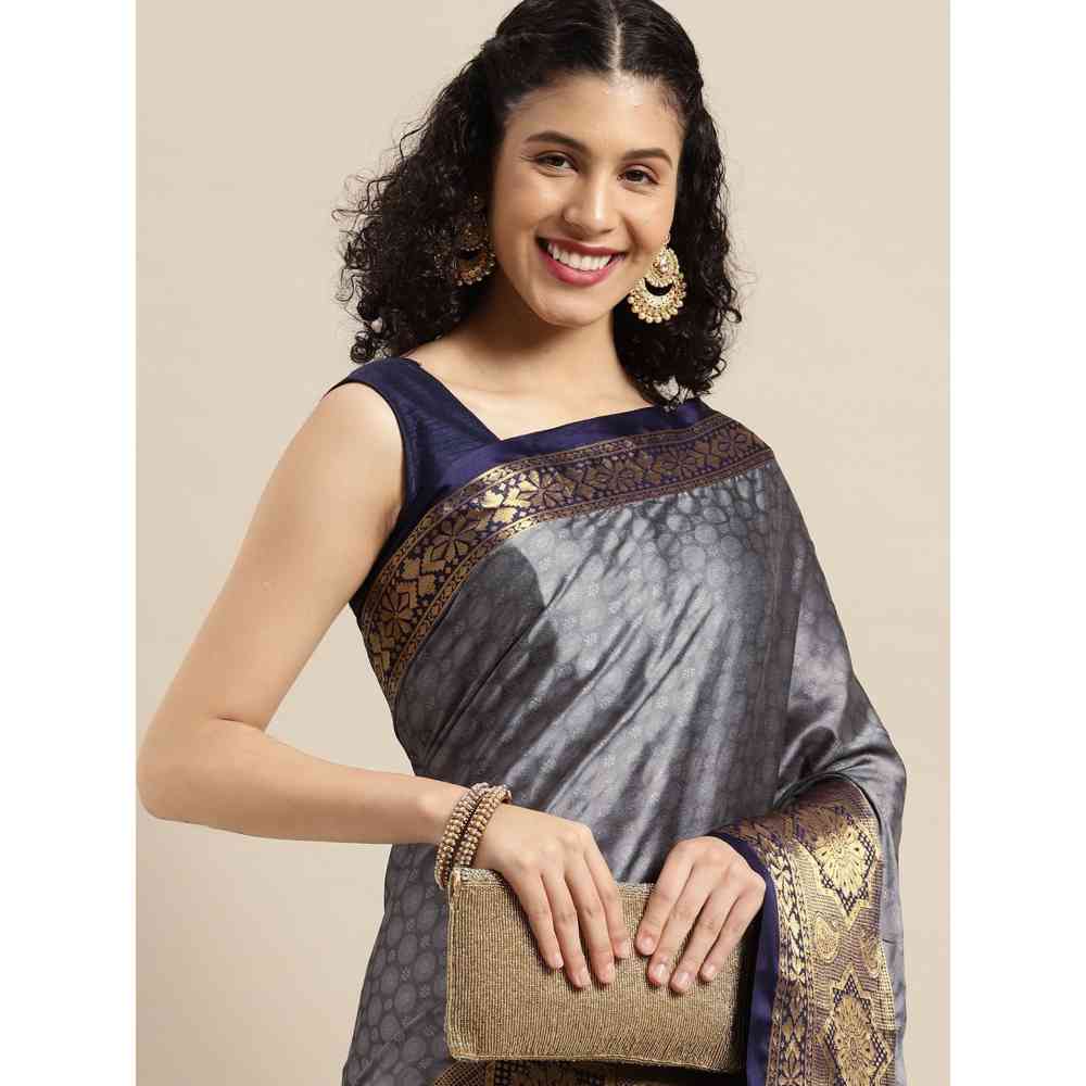 Vastranand Grey Woven Design Banarasi Saree with Unstitched Blouse