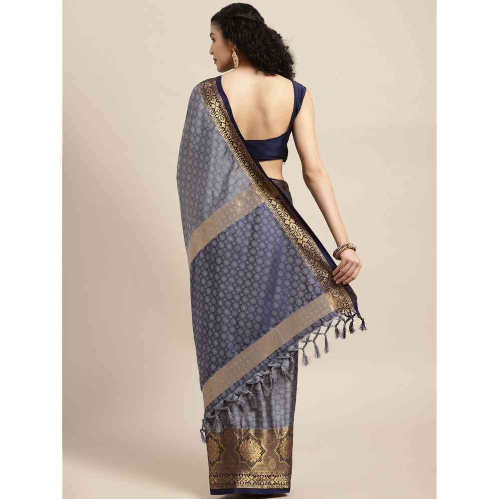 Vastranand Grey Woven Design Banarasi Saree with Unstitched Blouse