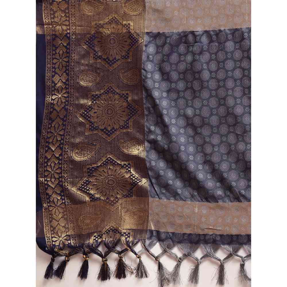 Vastranand Grey Woven Design Banarasi Saree with Unstitched Blouse