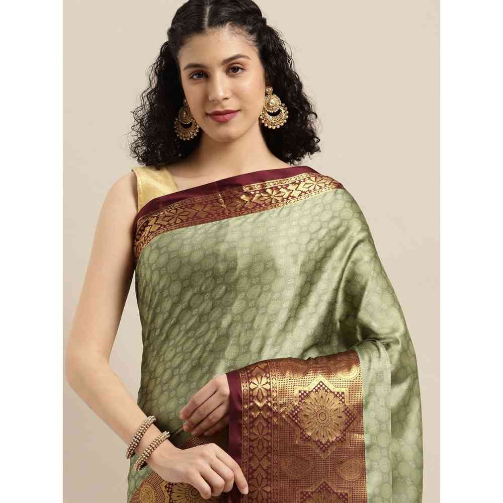 Vastranand Pista Green Woven Design Banarasi Saree with Unstitched Blouse