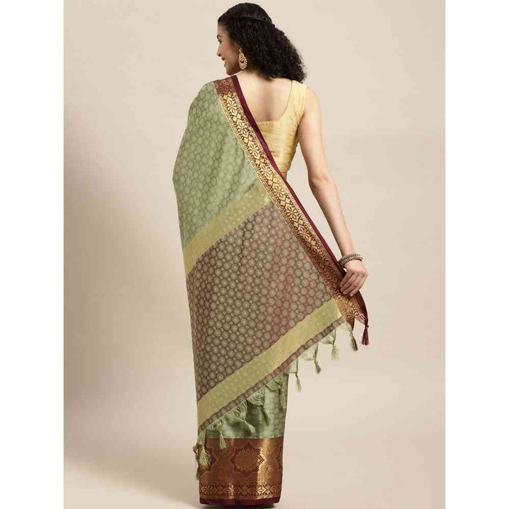 Vastranand Pista Green Woven Design Banarasi Saree with Unstitched Blouse