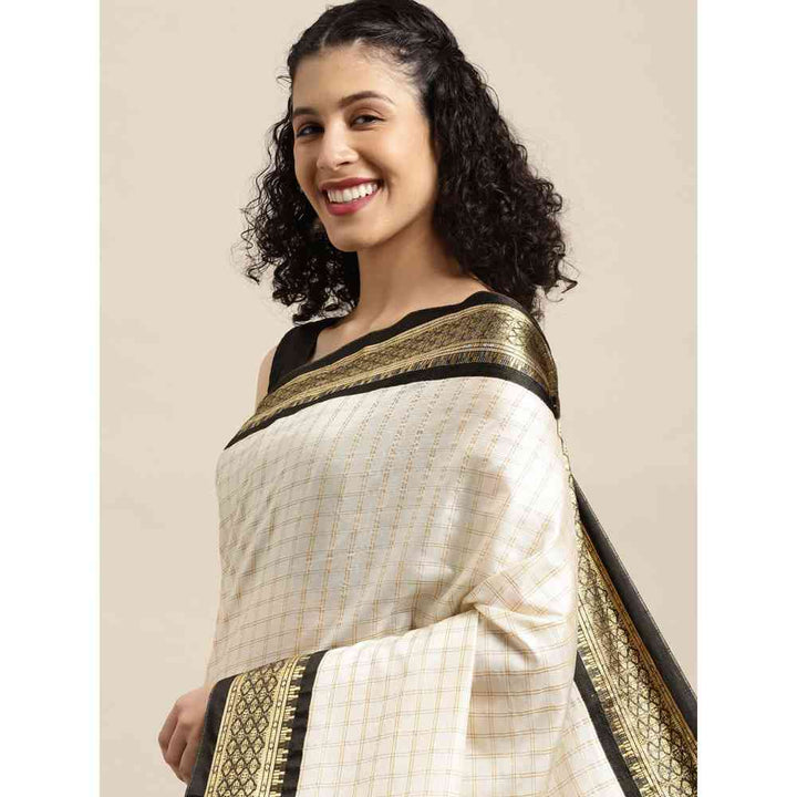 Vastranand Black Checked Pure Silk Gadwal Saree with Unstitched Blouse