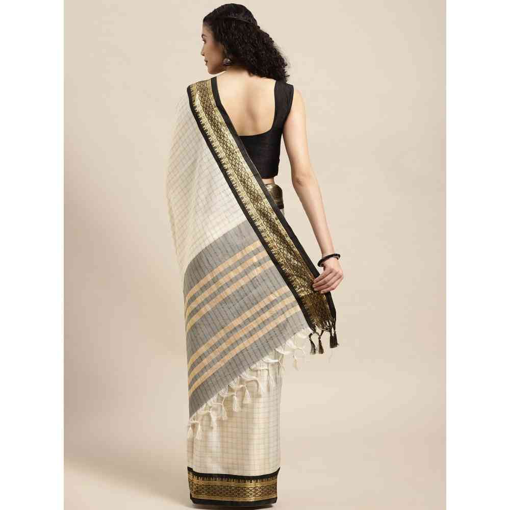 Vastranand Black Checked Pure Silk Gadwal Saree with Unstitched Blouse