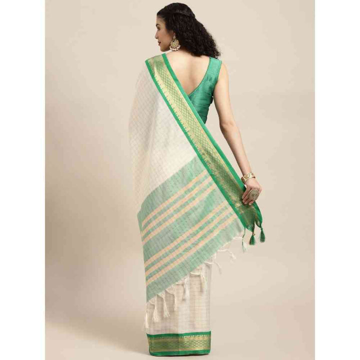 Vastranand Green Checked Zari Pure Silk Gadwal Saree with Unstitched Blouse