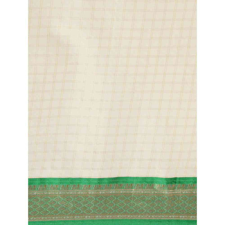 Vastranand Green Checked Zari Pure Silk Gadwal Saree with Unstitched Blouse