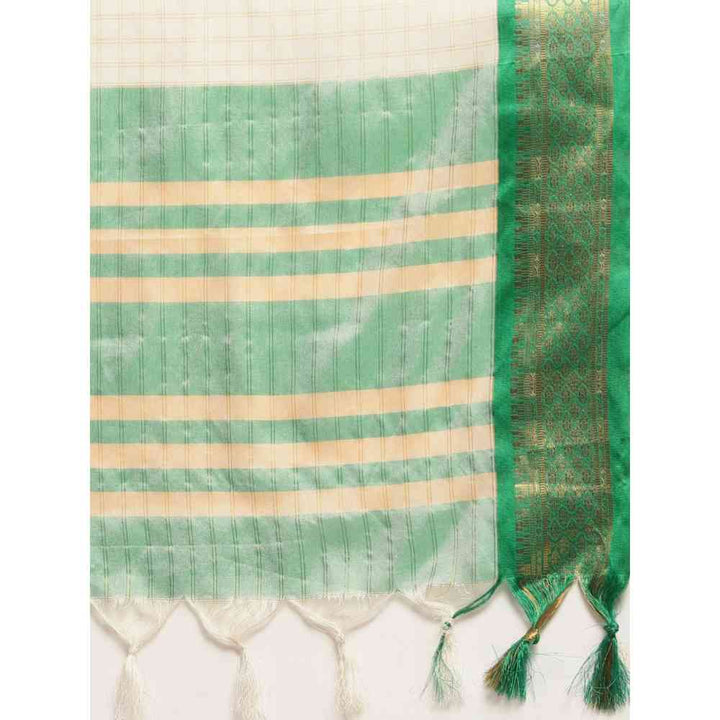 Vastranand Green Checked Zari Pure Silk Gadwal Saree with Unstitched Blouse