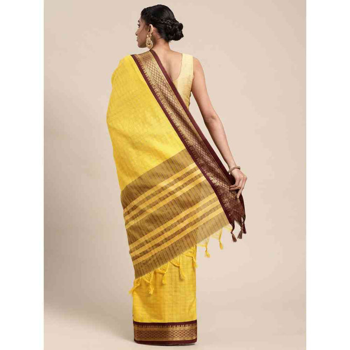 Vastranand Yellow Checked Pure Silk Gadwal Saree with Unstitched Blouse