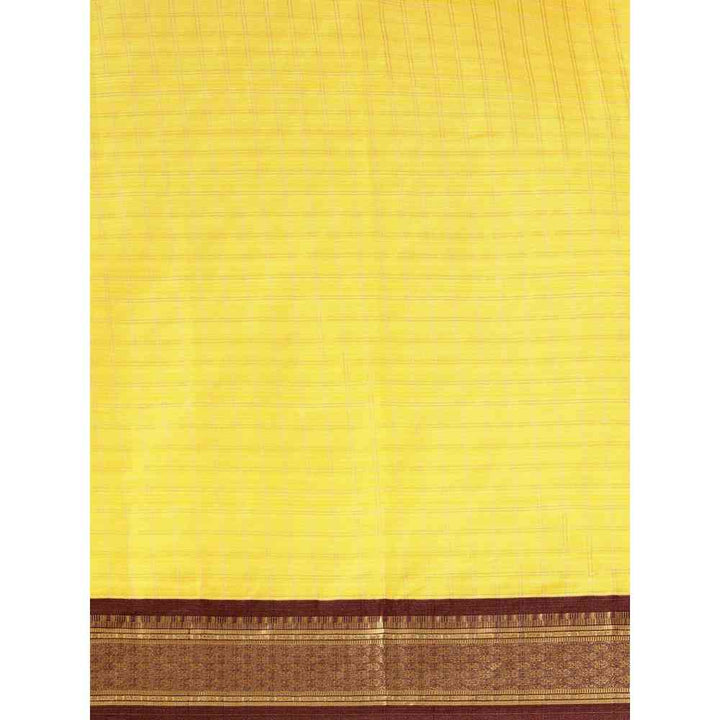 Vastranand Yellow Checked Pure Silk Gadwal Saree with Unstitched Blouse