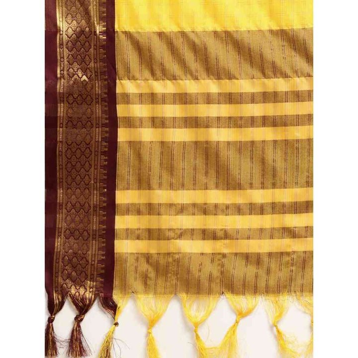 Vastranand Yellow Checked Pure Silk Gadwal Saree with Unstitched Blouse