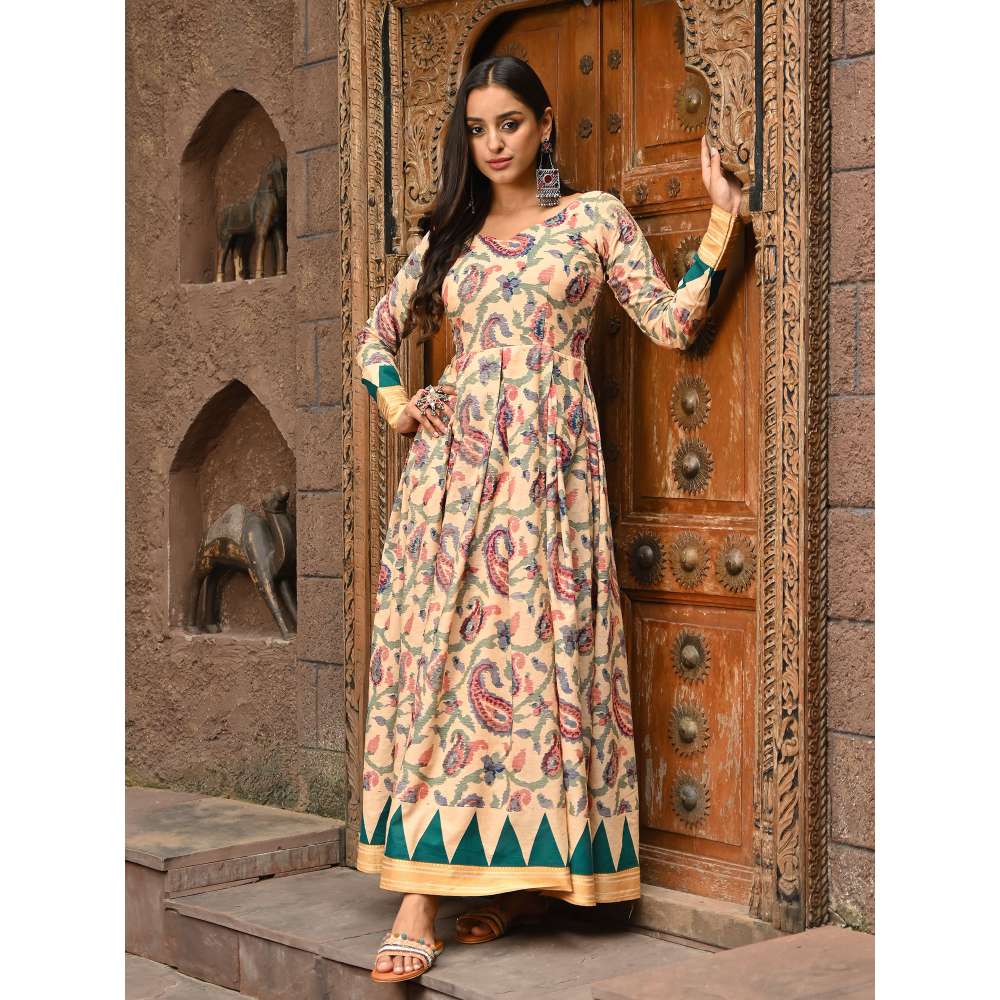 Vinya Printed Cotton Fit and Flare Dress