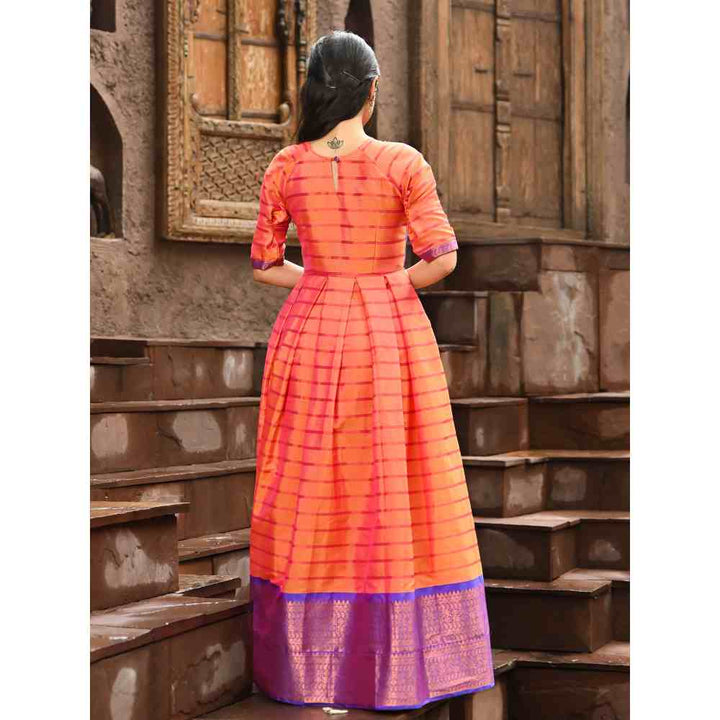 Vinya Orange Silk Fit and Flare Dress