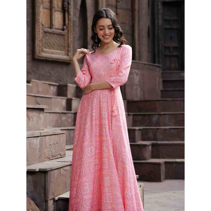 Vinya Pink Bandini Print Fit & Flare Maxi Dress