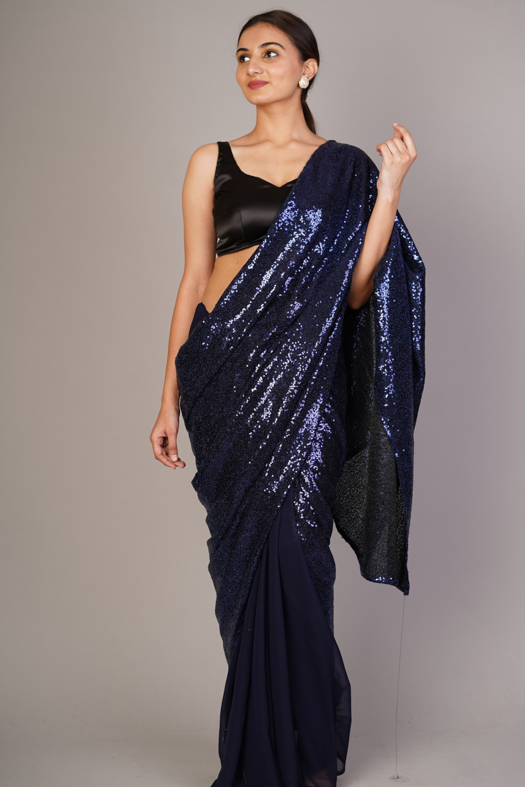 Blue Half & Half Sequin Saree Sarees Aynaa