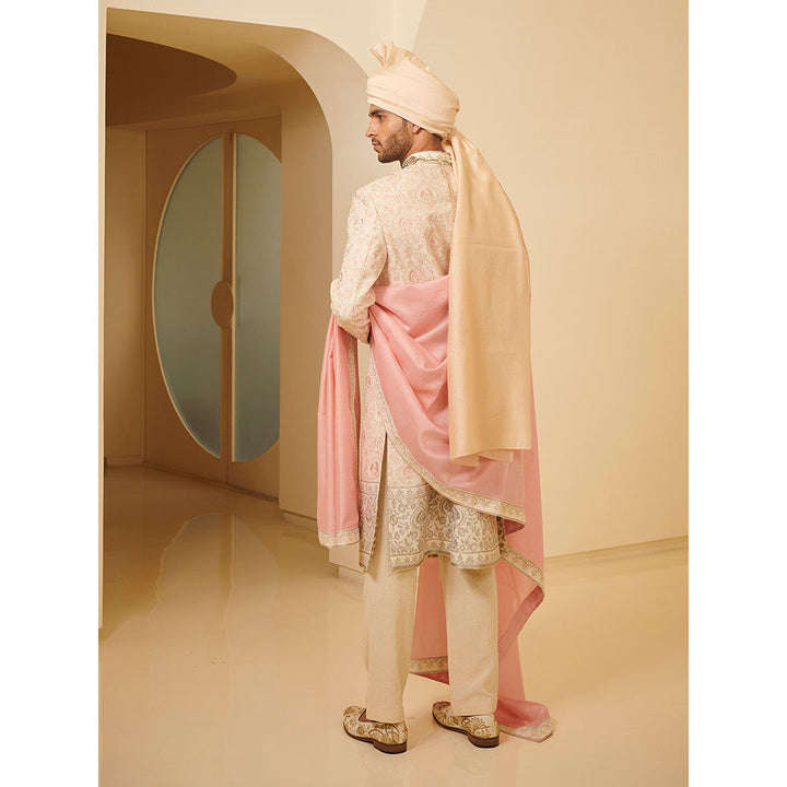 VARUN BAHL Pink Sherwani Styled With Embroidered Belt, Kurta And Chudidar (Set of 4)